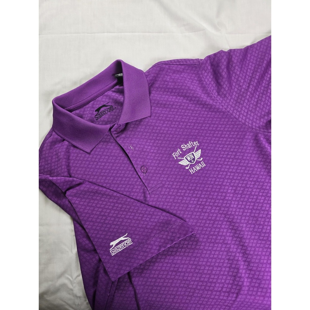 Slazenger Polo Shirt Mens Medium Purple Fort Shafter Hawaii Golf Embroidered